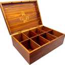 Hand-Carved Acacia Wooden Tea Box Organizer Storage Box, 8 Compartments Multi-Use Tea Bag Holder, Large Capacity for 80+ Tea Bag Storage, with Exquisite Patterns Tea Organizers and Storage