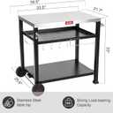 Feasto 3-Shelf Pizza Oven Table with 33.5" x 21.7" Stainless Tabletop, Outdoor Grill Cart with Tank Hook for Pizza Ovens & Griddles, Heavy-Duty Prep Station for Pizza, Patio BBQ and Deck Parties
