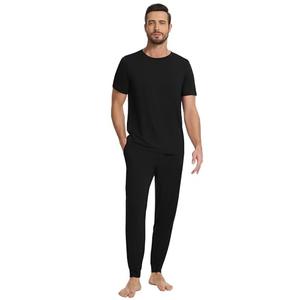 WiWi Men's Pajama Sets Viscose from Bamboo Sleepwear Short Sleeve Top and Pants Pjs Sets with Pockets Drawstring  Black, Small