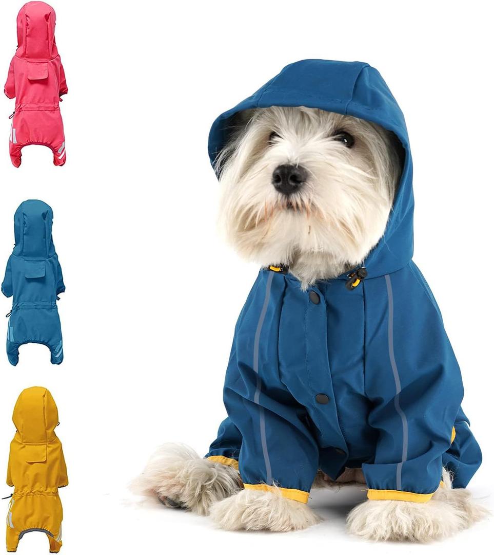 Dog Raincoat, Waterproof Dog Rain Jacket with Hood, Rain Coat with Leash Hole, Reflective Strap for Small Medium Dogs, Outdoor Adventures/Walking Lightweight Puppy(Blue,XS)