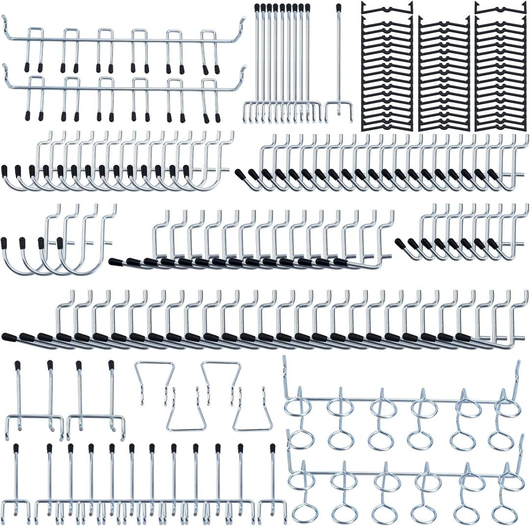 170PCS Pegboard Hooks, Peg Board Hooks for Hanging Fit 1/4 1/8 Inch Pegboard for Garage Organization, Tool Storage, Ideal for Garage, Workshop