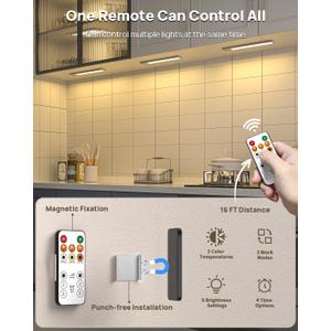 Under Cabinet Lighting with Remote Control,USB Rechargeable 180 Lumen LED Motion Sensor Light Indoor,Wireless Under Counter Light,3 Color Dimmable 