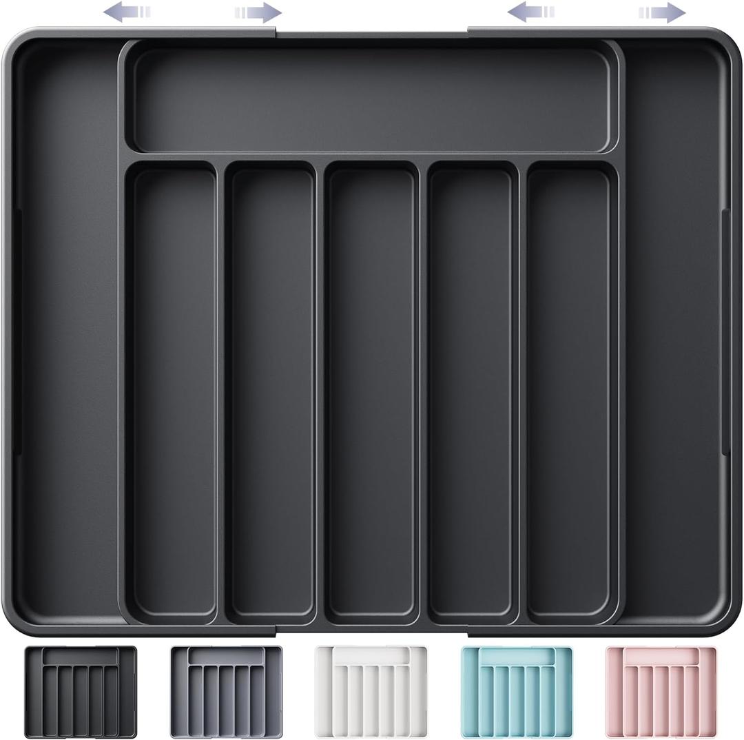 Kitsure Cutlery Drawer Organizer for Kitchen - Adjustable Cutlery Tray for Effortless Utensil Sorting, Versatile Kitchen Storage & Organization Solution, 13.70" x 1.54" x 10.94"~20.08", Black (Large)