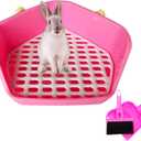 kathson Rabbit Litter Box Pet Toilet Cage Box Potty Trainer Corner with Small Animal Cage Cleaner Broom Brush Dustpan for Bunny Chinchilla Guinea Pig Ferret (Pink)