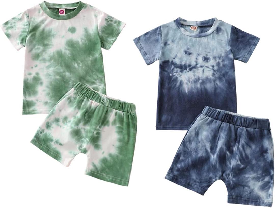 Toddler Boy Summer Outfits Tie-Dye Shirt and Shorts Clothes Set, 6-9 Months. 30