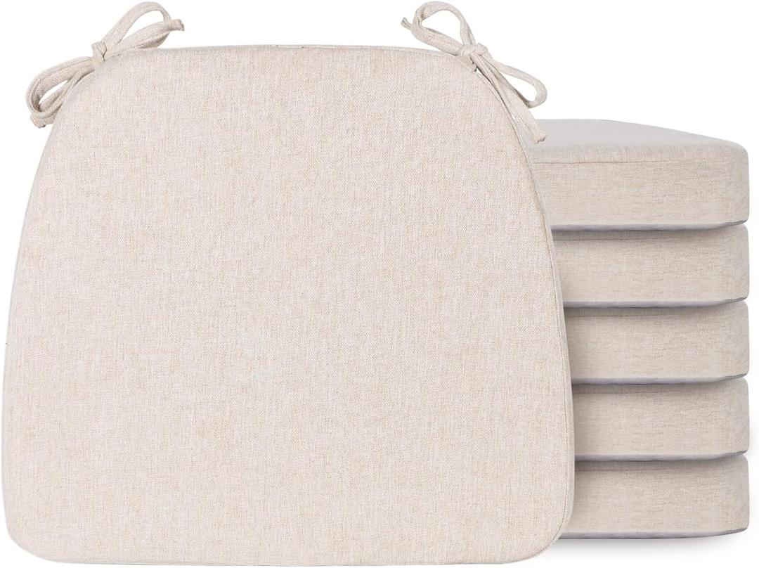 D-Shaped Chair Cushions for Dining Chairs with Ties and Removable Cover, 2'' Thick Dining Kitchen Chair Pads, Indoor Dining Room Chair Cushions, 17'' x 16''6 Pack Begie