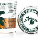 Greenline Goods  Michigan State University Spartans College Whiskey Glasses (Set of 2), 10 oz  Full-Color Logo + Campus Map