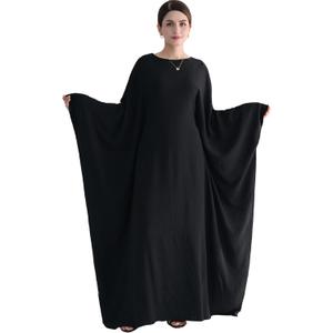 Muslim Abaya Dress Women Middle East Arabian Prayer Robe Batwing Maxi Kaftan Abaya Dress with Hijab (One Size, Black)
