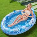 SLOOSH Inflatable Tanning Pool Lounger Float, 70" x 50" Pool Floats Adult with Pillow, 4 in 1 Oval Suntan Tub Raft Floatie,Sunbathing Bed Lounge for Water Blow Up Ball Pit Party Gifts