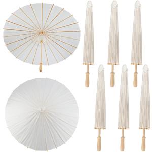SAYAYA 6 Pieces 33 Inches Large White Paper Umbrellas Parasol Decorative Chinese Japanese Parasol Rainproof Oiled Paper DIY Painting Umbrellas for Wedding Bridal Showers Party Decor (6 PCS)