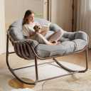 Garvee Oversized Wicker Lounge Chair with Cushion and Metal Frame | Outdoor Papasan Rocking Chair, Patio Rattan Egg Rocker for Balcony Backyard Porch Bedroom (Grey)