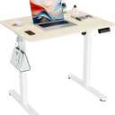 Electric Standing Desk, 31.5" x 23.6" Height Adjustable Sit Stand Desk with Splice Board for Home Office, Computer Desk Memory Preset (White Frame, Gold Oak Desktop) (32-inch)