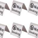 AHANDMAKER 6 Pcs Stainless Steel No Smoking Table Sign, Double Side Stainless Steel No Smoking Sign Card, No Smoking Table Tent Signs, Restaurant Office Non-Smoking Desk Logo Indicator, 1.91x1.67"