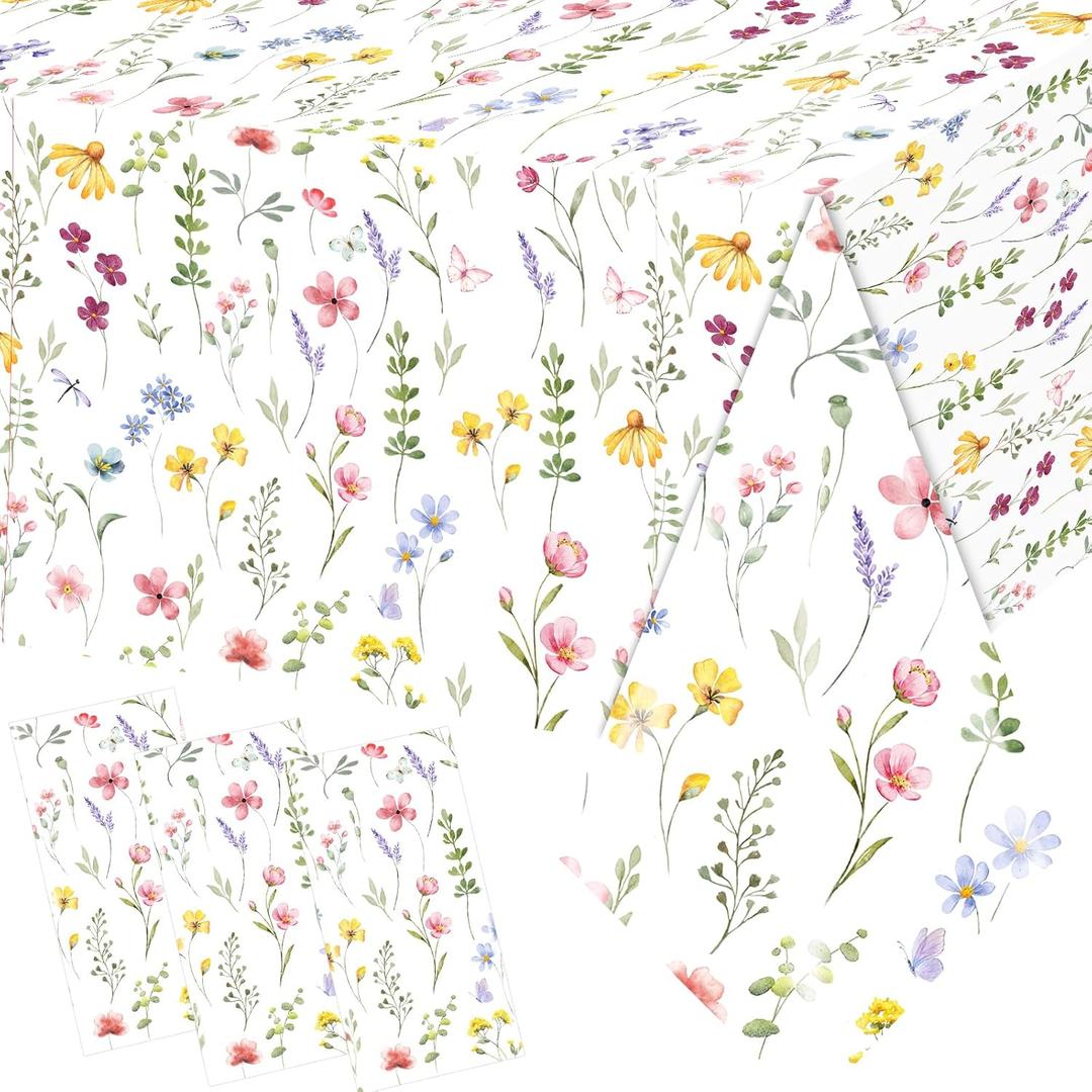 3Pcs Colorful Wildflower Table Cloth Plastic Floral Table Cloth Flower Tablecloth Wildflower Party Decorations Butterfly Tablecloth Spring Tablecloths for Party Birthday Baby Shower Wedding