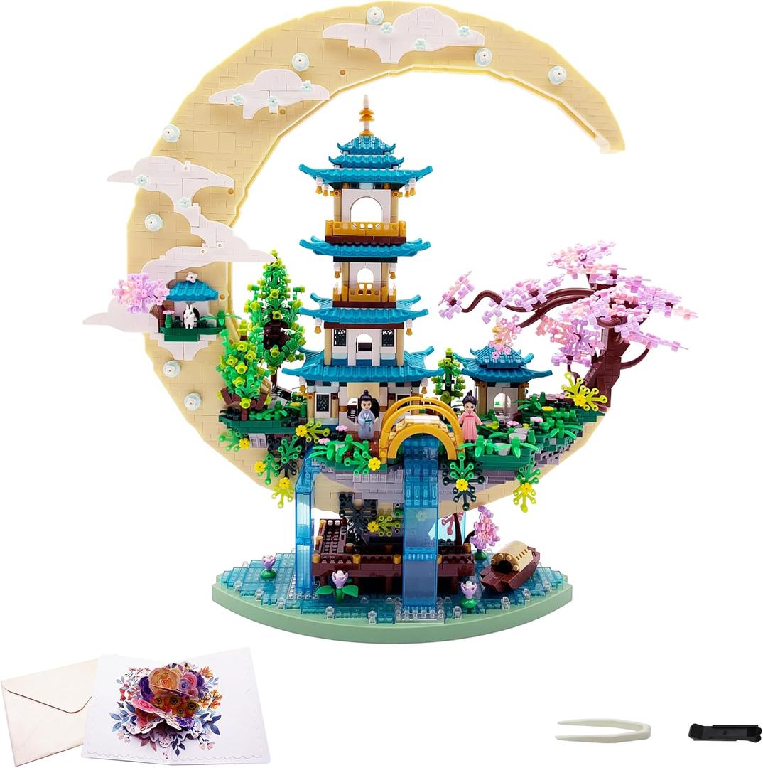 4288 PCS Cherry Blossom Tree Building Set for Adults TeensChinese Moon Palace Architecture ModelMicro Japanese Sakura Tree House, Mini Cherry Bonsai Tree Bricks, Creative Gift for Kids 14+