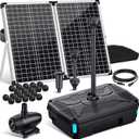POPOSOAP 70W Solar Pond Filter with Fountain Pump, Solar Powered Water Pump with 580GPH Pond Filter for Outdoor Ponds, Adjustable Diverter Valve for Koi Ponds, Waterfalls, Garden Water Features P37039