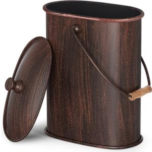 AMAGABELI GARDEN & HOME Ash Bucket with Lid Outdoor Indoor Coal for Fireplace Medium Fire Bronze Metal Ash Can for Grill Charcoal Bucket Essential Tools for Indoor Fireplace Fire Pit (11.2''x6.1''x 15'')