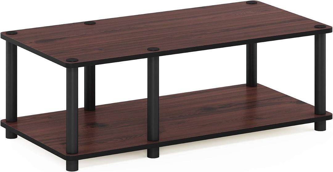 Furinno JUST TV Stand, 2-Tier No Tools Mid Entertainment Center with Open Shelf, TV Console for TV up to 46 Inch with Tubes, for Living Room, Bedroom, Dark Cherry, Mid 31.5"x10.9"x15.6"
