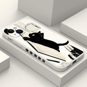 for iPhone 15 Plus Case Anti Scratch Soft Microfiber Lining, Soft Shockproof Slim Fit Floral for iPhone 15 Plus Phone Cover 6.7 inch-Cat White