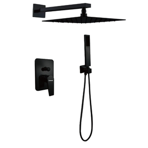 SOLVEX SP-90110-N Flush-Mounted Shower Fitting, Complete Set Black, Rain Shower Set, Shower System, with Square 8 Inch Stainless Steel Shower Head and Stainless Steel Hand Shower