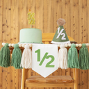 1/2 Birthday Boy Half Birthday Decorations  Half Way To One Banner, 1/2 Birthday Candles and Half Birthday Cone Hat for Boys 6 Months Birthday Decorations Party Supplies（Green）