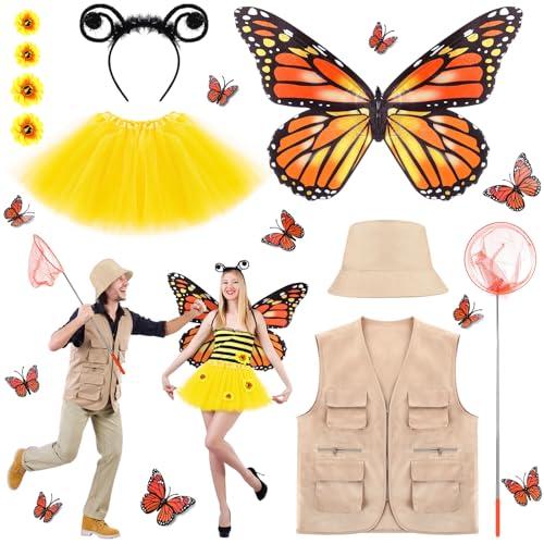 Yearntown 2 Set Couple Costume for Adult Matching Halloween Outfits, Funny Butterfly Catcher Costume Monarch Butterfly Couple Cosplay for Women Men Friends Cosplay Party Multicolor