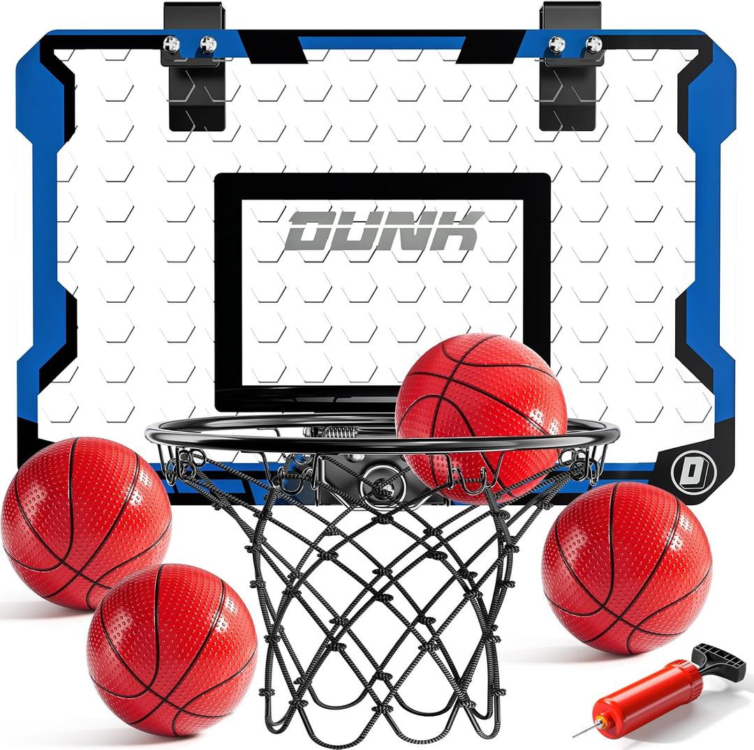 NIPLOOOW Indoor Basketball Hoop for Kids, Over The Door Mini Basketball Hoops, Mini Hoop with 4 Balls, Kids Basketball Hoop Sport Toys Gifts for 5 6 7 8 9 10 11 12+ Year Old Boys, Medium, Small