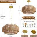 3-Tier Large Farmhouse Rattan Chandeliers, 22.8in Wicker Hanging Pendant Lights, Woven Boho Chandeliers, Hemp Rope Lighting Fixture for Kitchen Island, Dining Room, Living Room