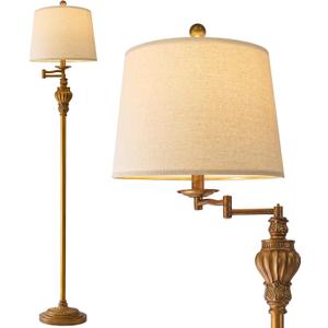 61" Vintage Floor Lamp with 350 Adjustable Swing Arm, Gold Standing Lamp for Bedroom Living Room Nightstand Bedside Retro Farmhouse Mid Century Lamp Light Home Dcor Office Gifts