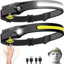 AlpsWolf LED Headlamp Rechargeable, 2 XPE LED and COB LED Head Lamp, Motion Sensor, 260 Wide Beam, IPX4 Waterproof, Rechargeable Headlight for Camping Accessories (2 Pack)
