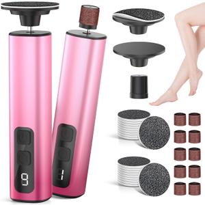 Upgraded Electric Foot Callus Remover, Rechargeable Electric Foot File for Cracked Heels, 9 Speeds Dead Skin Callus Remover, Cordless Electric Nail Drill File Pedicure Tools with Sandpaper Discs, Pink