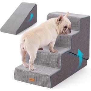 Gardner Pet Dog Stairs for Small Dogs 18.5" H, Small 2 in 1 Transformable 4-Step Pet Stairs and Dog ramp, Steps for Couch with Durable Non-Slip Waterproof Fabric Cover and Soft Foam, Grey
