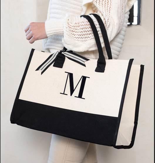 M Initial Canvas Tote | Mud Pie