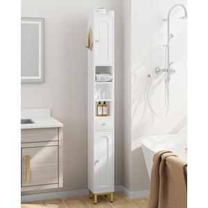 Bathroom Cabinet with Adjustable Shelves, Freestanding Floor Cabinet, Tall Bathroom Storage Cabinet with Doors & Drawer, Narrow Toilet Paper Storage Cabinet, White BC28013X