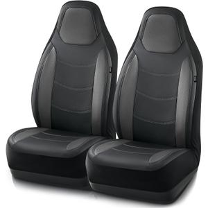 Road Comforts Car Seat Cover, Leather Car Seat Covers, Automotive High Back Front Car Seat Covers, Airbag Compatible, Universal Fit for Most Cars (Black)