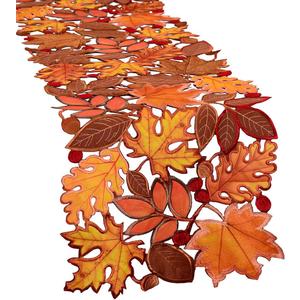 Simhomsen Embroidered Fall Leaves Table Runner for Thanksgiving, Autumn Harvest Decorations (14  68 inches)