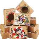 Zzrywuty 12PCS Christmas Cookie Boxes for Gift Giving, Christmas Cookie Tins with Lids, Holiday Cookie Boxes with Window, Christmas Treat Boxes for Pastry Dessert Cupcakes Mini Cake Candy Donut (Kraft Paper - 12PCS)