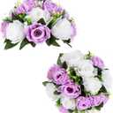 BLOSMON Lilac Purple Flowers Artificial: 2 Pcs Fake Roses Flower Balls Centerpiece for Wedding Table Decoration- Artificial Silk Kissing Bouquet Floral Arrangement for Home Party Event Decor (Lilac&white)