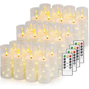 Flickering Flameless LED Candles, Battery Operated Candles 24 Pcs with Embedded Star String, Acrylic LED Pillar Candles with Remote, Suitable for Home Decoration to Create an Atmosphere (White)