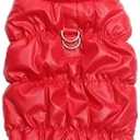 Double-Buckle Design Warm Windproof Pet Coat with D-Ring Pet Vest Hoodie Winter Clothing for Poodles Pugs Shiba Inus,Red,S