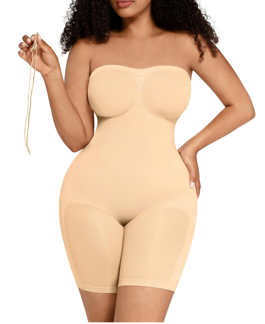 FeelinGirl Strapless Bodysuit for Women Tummy Control Shapewear Seamless Sculpt Body Shaper with Removable Straps 3XL