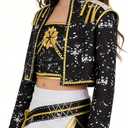 Girls' Costume Set, K-pop Black Gold Stage Outfit Set Performance Accessories, 120 Size