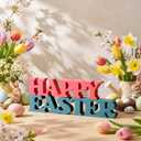 Yalikop Pastel Easter Table Decorations Happy Easter Sign for Home Wooden Sign Blocks Indoor Home Decorative Signage for Tables Office Wall Shelf Desk Shelf Mantel Farmhouse
