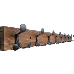 SKOLOO 43-Inch Wood Coat Rack Wall Mount with 8 Triple Hooks - Ideal for Family Entrances, Classrooms, and Pet Supplies Storage - Perfect Coat Hooks for Wall,Charred Golden Brown