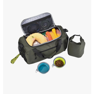 ta-stories 2-in-1 Dog Travel Organizer – Stylish Main Bag with 8-Pocket Organizer, XL Food Container Poop Bag Dispenser | Cabin-Size | Waterproof