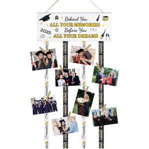 Graduation Gifts Wooden Hanging Picture Display, Behind You, All Your Memories-Congratulations High School College Graduation Motivational Display Stand with 20 Photo Clips, Going Away Gifts (White)