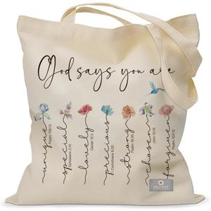IIILUYOT Aesthetic Christian Floral Book Tote Bag (God Says You Are) Christian Gifts for Women Friend, Religious Cute Cloth Bags Mother Gifts for Women Mother, Reusable Graphic Cotton Bags