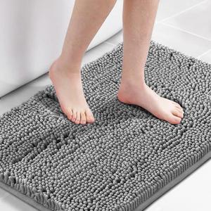 Bath Mat Thick Soft Absorbent for Bathroom, Microfiber Dries Quickly, Shaggy Washable Plush Durable Rug, Bathtub and Shower Floor, 24x17, Grey