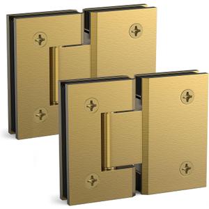 180 Degree Glass Shower Door Hinges Heavy Duty Solid Brass Glass Shower Door Hinges for 5/16"(8mm) - 1/2"(12mm) Thickness Tempered Glass (Brushed Gold, 2 Pack, 180 Degree)