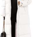 Shanfetl Women Long Quilted Coat Hooded Maxi Length Long Sleeve Puffer Jacket Padded Coat Winter Outerwear, L